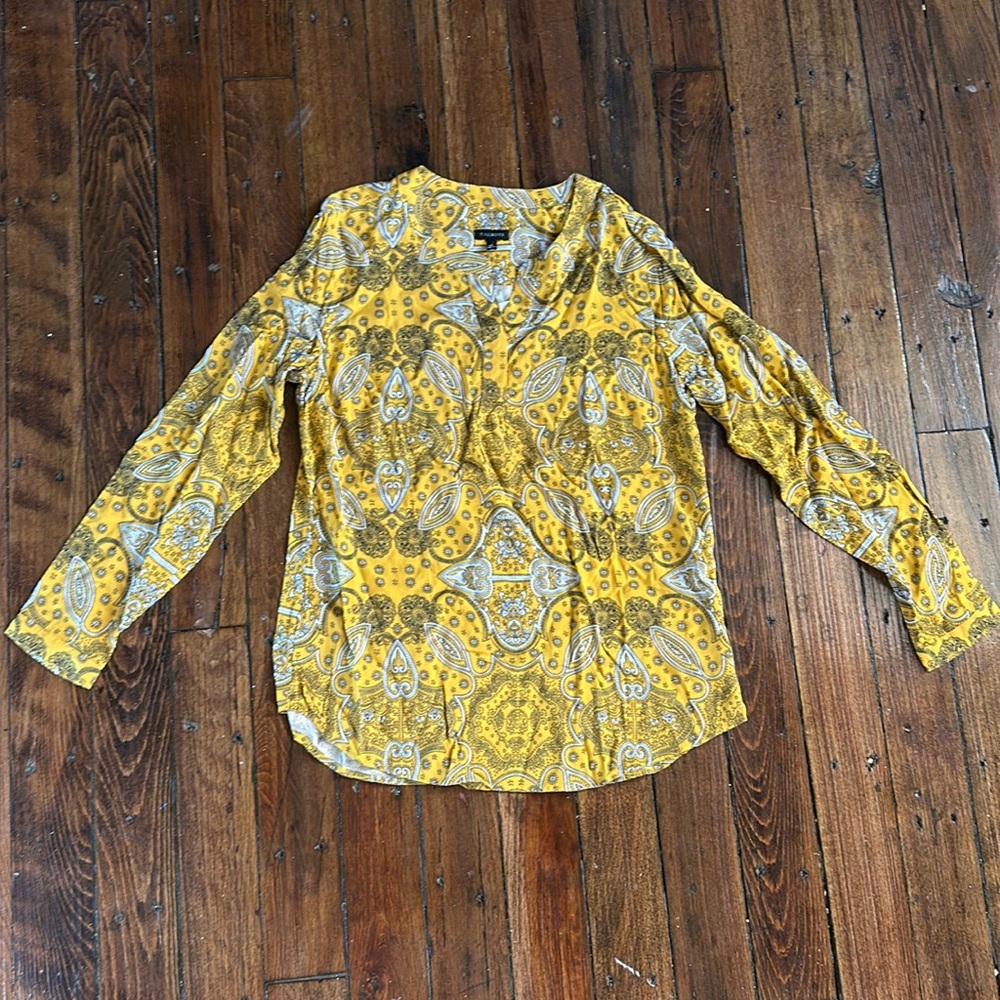 Talbots Yellow Paisley Long Sleeve Pull Over Blouse